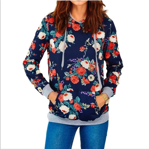 Cupshe Tops - Cupshe Navy w/Floral Print Pullover Hoodie